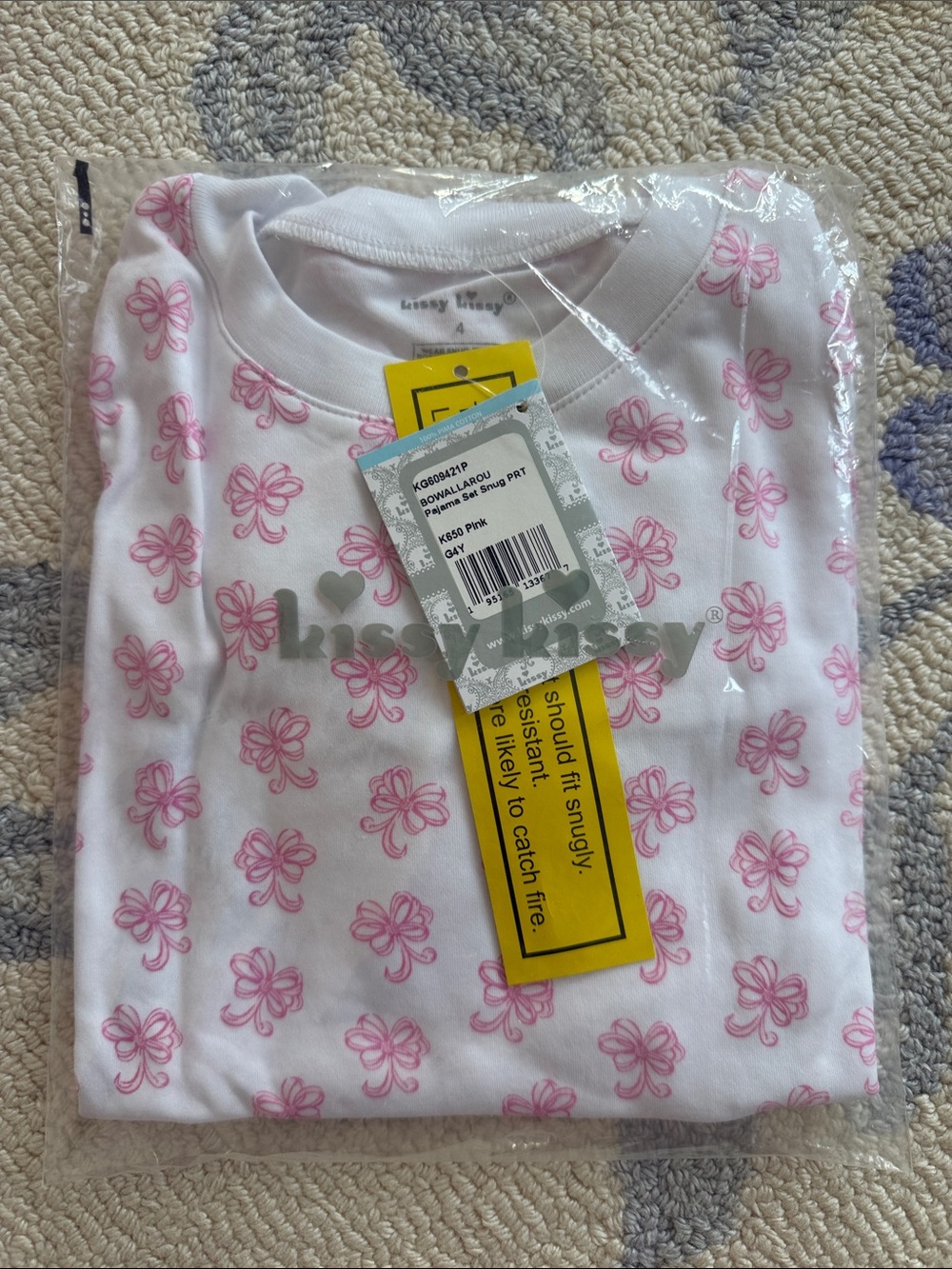 Kissy Kissy Pink Bow PJ Set size 4